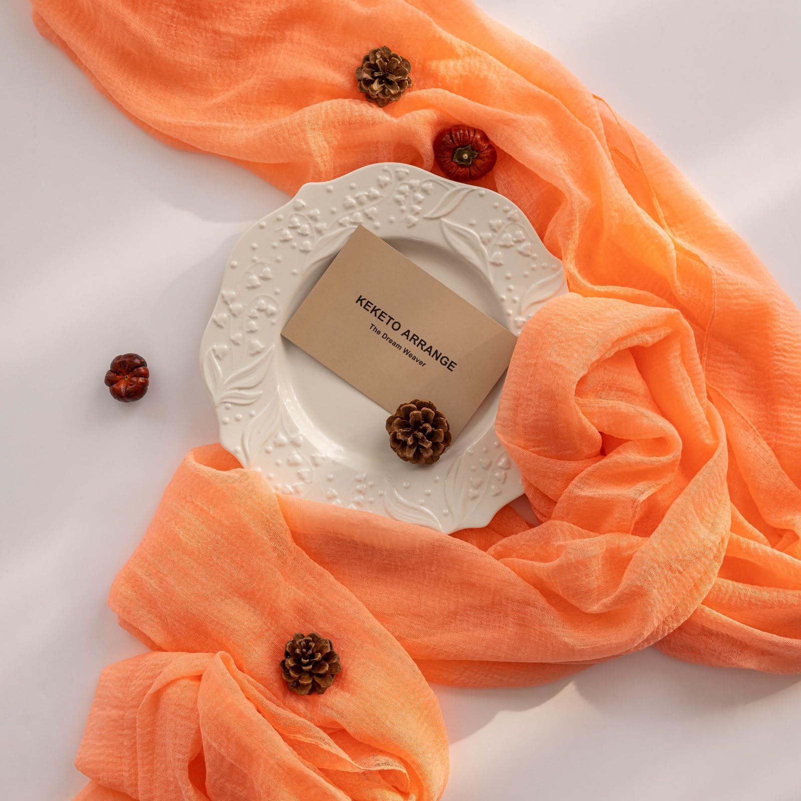 Thanksgiving Fall Table Runner Terracotta Gauze 120 Inch 10 FT Rustic Burnt Orange Sheer Cheese Cloth for Bridal Shower Friendsgiving Party Centerpiece Decor Fall Decorations for Home